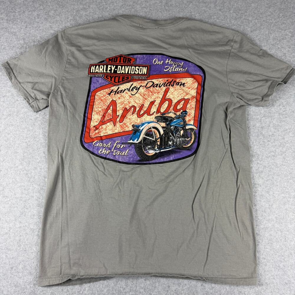 Harley Davidson Shirt L Gray Aruba One Happy Island Knucklehead Biker Graphic
